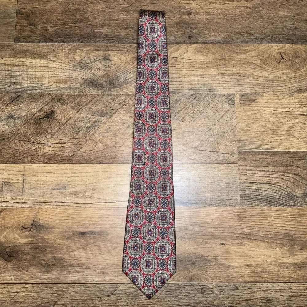 Christian Dior Monsieur Silk Tie Red Blue Geometric Made In USA